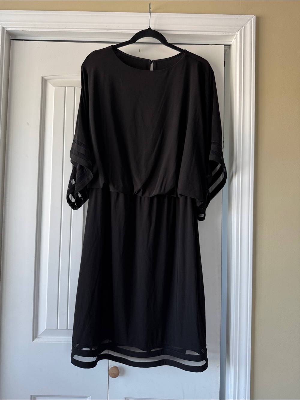Jessica Howard Black Midi Dress with Sheer Stripe Details